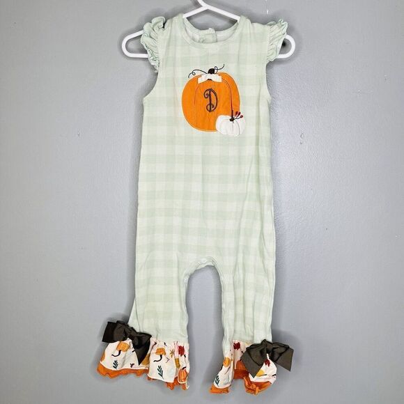 Ricrac & Ruffles Infant Girls Size 24 Months 2T plaid fall pumpkin romper - Picture 1 of 6